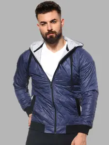 Campus Sutra Men Navy Blue Windcheater Outdoor Hooded Puffer Jacket