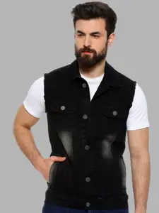 Campus Sutra Men Black Washed Windcheater Outdoor Denim Jacket