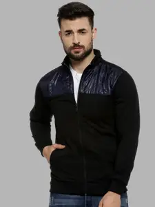 Campus Sutra Men Black Cotton Blue Windcheater Outdoor Quilted Jacket