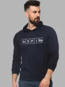 Campus Sutra Men Navy Blue Printed Hooded Sweatshirt