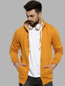 Campus Sutra Men Mustard Hooded Cotton Sweatshirt