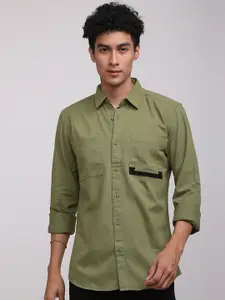 Snitch Men Olive Green Slim Fit Casual Shirt