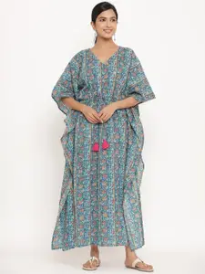 mirari Women Blue Printed Maxi Pure Cotton Nightdress MI01-KFT-0406