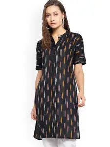 Vastraa Fusion Women Black Printed Indie Prints Cotton Kurta