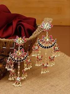 I Jewels Pink & Blue Contemporary Chandbalis Earrings