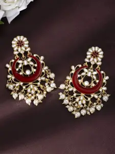 I Jewels Gold-Plated Maroon Contemporary Chandbalis Earrings