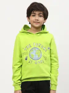 SPUNKIES Boys Green Printed Cotton Hooded Sweatshirt