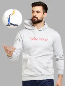 Campus Sutra Men Grey Printed Hooded Cotton Sweatshirt