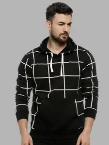 Campus Sutra Men Black Checked Hooded Cotton Sweatshirt