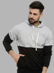 Campus Sutra Men Black Colourblocked Hooded Sweatshirt