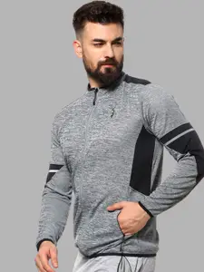 Campus Sutra Men Grey Windcheater Outdoor Open Front Jacket