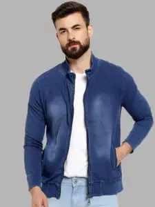 Campus Sutra Men Blue Cotton Washed Windcheater Outdoor Sporty Jacket