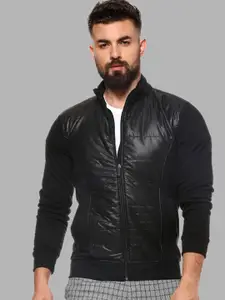 Campus Sutra Men Black Windcheater Outdoor Open Front Jacket