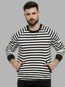 Campus Sutra Men Black Striped Cotton Sweatshirt
