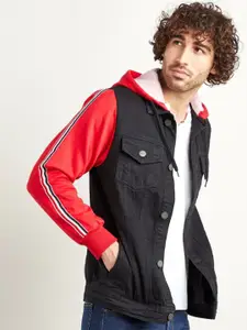 Campus Sutra Men Black Red Washed Windcheater Jacket