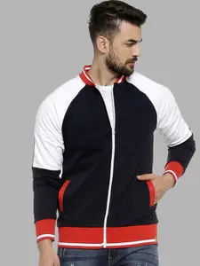 Campus Sutra Men Black White Colourblocked Windcheater Outdoor Bomber Jacket