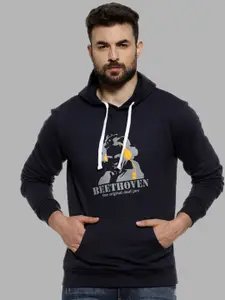 Campus Sutra Men Blue Printed Hooded Sweatshirt