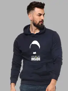 Campus Sutra Men Navy Blue Printed Hooded Cotton Sweatshirt