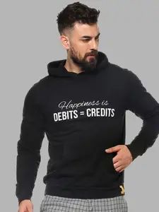 Campus Sutra Men Black Printed Hooded Sweatshirt