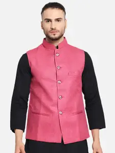 Vastraa Fusion Men Pink Solid Woven Nehru Jacket