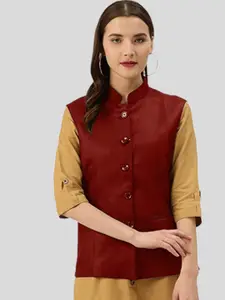 Vastraa Fusion Women Red Solid Nehru Jackets