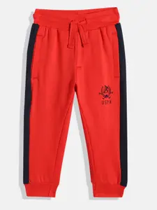 U.S. Polo Assn. Kids Boys Pure Cotton Joggers With Side Taping & Brand Logo Print Detail