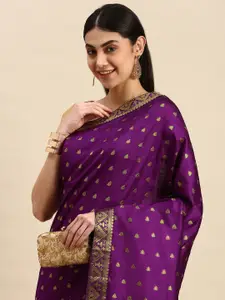 Apaapi Threads of glory Purple & Gold-Toned Ethnic Motifs Zari Silk Blend Saree