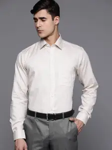 Raymond Men Cream-Coloured Pure Cotton Slim Fit Checked Formal Shirt