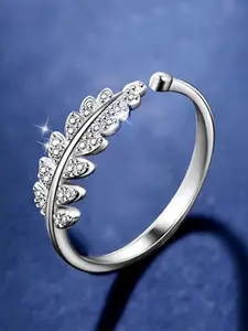 Designs By Jewels Galaxy Silver-Plated White CZ Stone-Studded Finger Ring