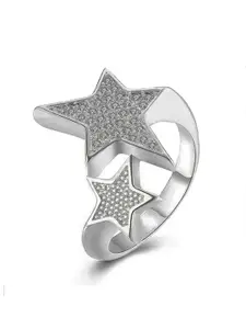 Designs By Jewels Galaxy Silver-Plated White CZ-Studded Finger Ring