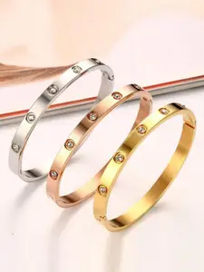 Designs By Jewels Galaxy Women Rose Gold & Silver-Toned American Diamond Bangle-Style Bracelet