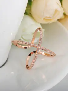 Designs By Jewels Galaxy 18K Rose Gold-Plated & Toned White CZ Studded Finger Ring