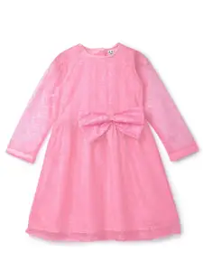 HERE&NOW Girls Pink Self Design Net Dress