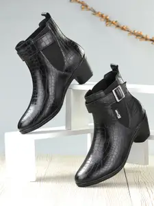 El Paso Women Black Textured Regular Boots