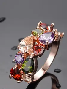 Designs By Jewels Galaxy Rose Gold-Plated Purple & Red CZ Studded Ring