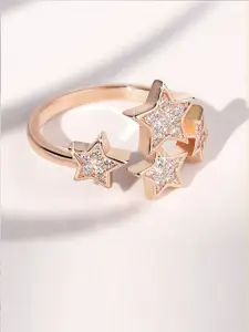 Designs By Jewels Galaxy Rose Gold-Plated & CZ Studded Finger Ring