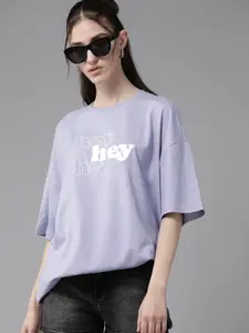 The Roadster Lifestyle Co. Printed Drop-Shoulder Sleeves Pure Cotton Longline Boxy T-shirt