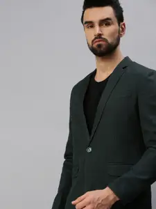 SHOWOFF Men Green Solid Single-Breasted Casual Blazers