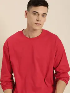 Difference of Opinion Men Red Cotton Drop-Shoulder Sleeves Oversized T-shirt