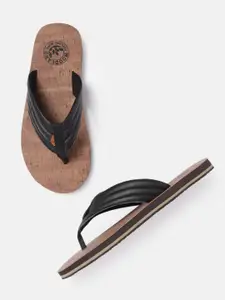 Woodland Men Black Solid Leather Comfort Sandals