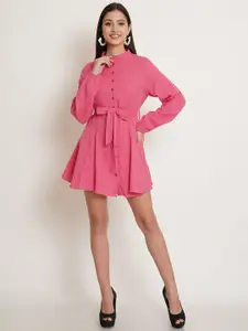 IX IMPRESSION Women Plus Size Pink Cotton Mini Dress