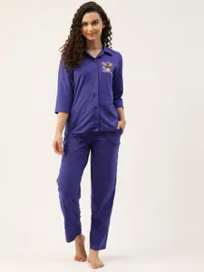 Clovia Halloween Print 100% Cotton Button Down Shirt & Pyjama Night suit