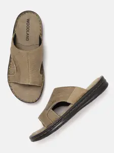 Woodland Men Khaki Solid Leather Comfort Sandals