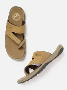 Woodland Men Camel Brown Solid Leather Comfort Sandals