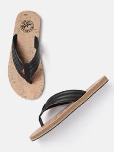 Woodland Men Black Solid Leather Comfort Sandals