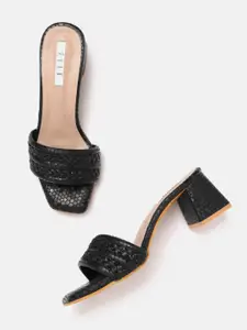 ELLE Black Iridescent Effect Woven Design & Textured Block Heels