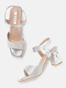 ELLE Silver-Toned Embellished Party Block Sandals