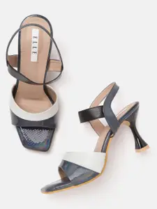 ELLE Navy Blue & White Textured Sandals
