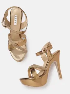 ELLE Copper-Toned Embellished Party Stiletto Sandals