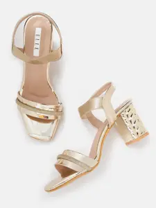 ELLE Gold-Toned Solid Block Heels